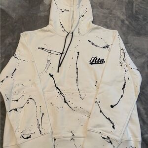 RtA White Hoodie with Black Paint-Splash Design